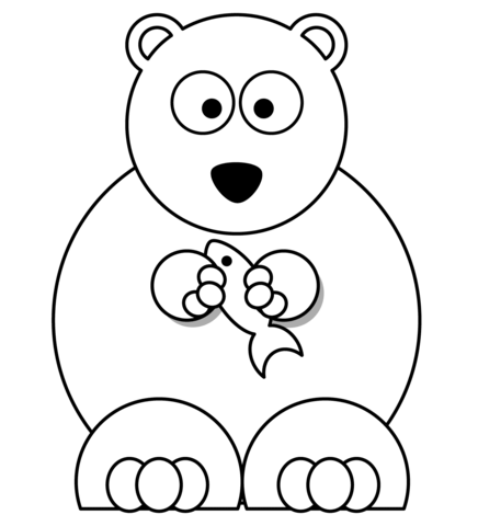 Cartoon Polar Bear With Fish Coloring Page